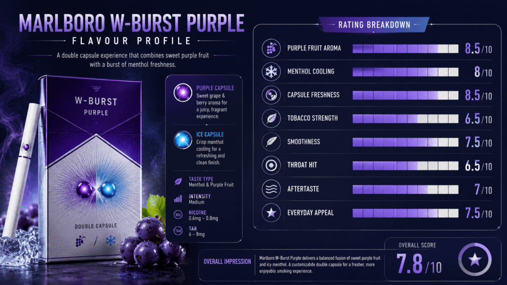 Marlboro W-Burst Purple Review: Double Capsule Taste Guide 1 Marlboro W-Burst Purple Flavour Profile